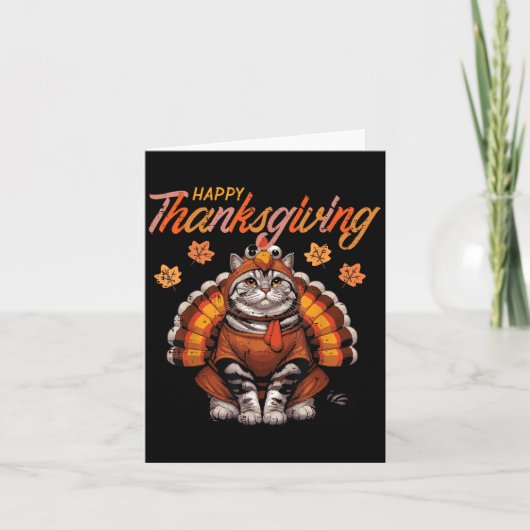 Happy Thanksgiving Cat Turkey Day Fall Women Girls カード (正面)