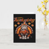 Happy Thanksgiving Cat Turkey Day Fall Women Girls カード (黄色い花)