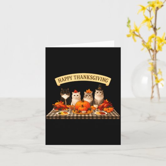 Happy Thanksgiving Cats Dinner Feast Fall Men Wome カード (黄色い花)