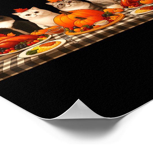 Happy Thanksgiving Cats Dinner Feast Fall Men Wome ポスター (角)