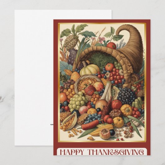 Happy Thanksgiving Cornucopia Greeting Card シーズンカード (正面/裏面)
