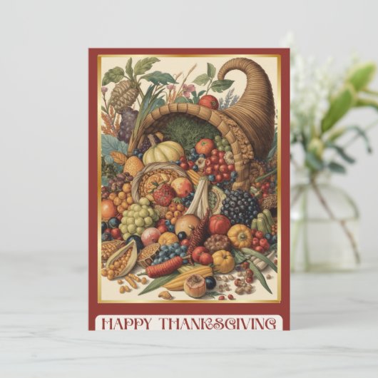 Happy Thanksgiving Cornucopia Greeting Card シーズンカード (スタンド正面)
