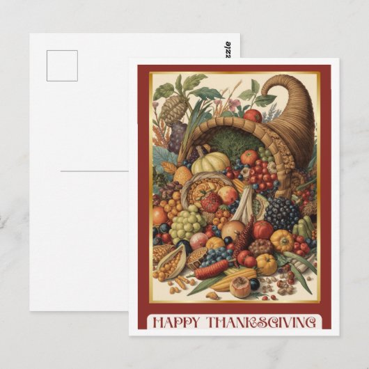 Happy Thanksgiving Cornucopia Postcard ポストカード (正面/裏面)