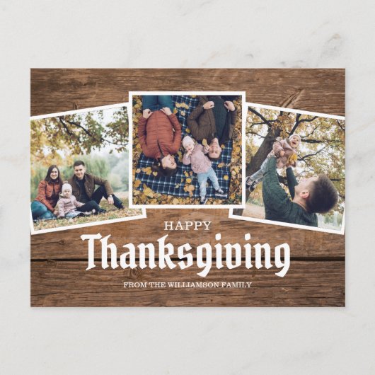 Happy Thanksgiving Country 素朴 Family Photo シーズンポストカード (正面)