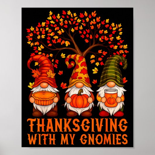 Happy Thanksgiving Cute Gnomes Pumpkin Autumn Leav ポスター (正面)