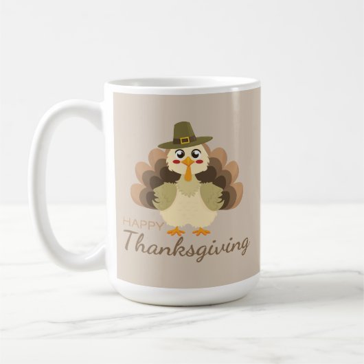 Happy Thanksgiving Cute Turkey コーヒーマグカップ (左)