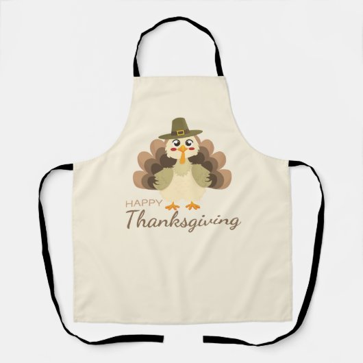 Happy Thanksgiving Cute Turkey Fall エプロン (正面)