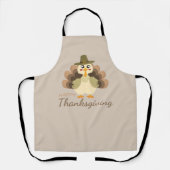 Happy Thanksgiving Cute Turkey Fall Brown エプロン (正面)