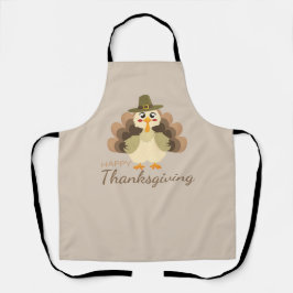 Happy Thanksgiving Cute Turkey Fall Brown エプロン