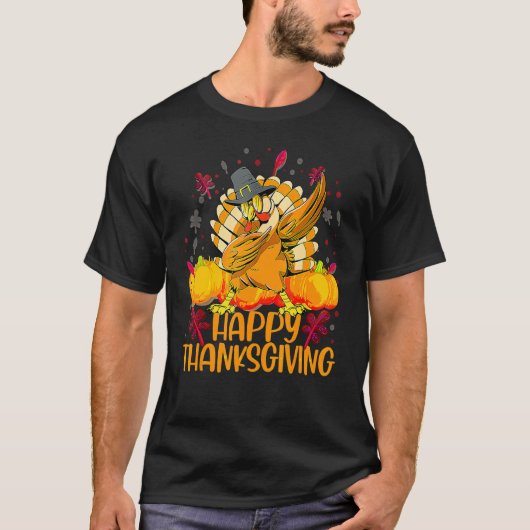 Happy Thanksgiving Dabbing Turkey Day Pilgrim Men  Tシャツ (正面)