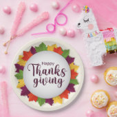 Happy Thanksgiving Day Autumn Leaves Frame  ペーパープレート (パーティー)