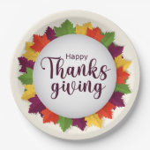 Happy Thanksgiving Day Autumn Leaves Frame  ペーパープレート (正面)