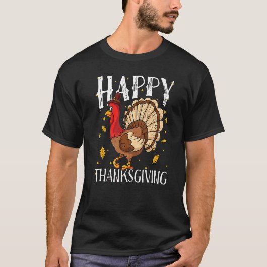 Happy Thanksgiving Day Funny Cute Pilgrim Turkey M Tシャツ (正面)