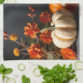 Happy Thanksgiving Day Orange Pumpkin Flowers  キッチンタオル (折り畳み)