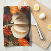 Happy Thanksgiving Day Orange Pumpkin Flowers  キッチンタオル (四つ折り)