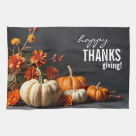Happy Thanksgiving Day Orange Pumpkin Flowers  キッチンタオル