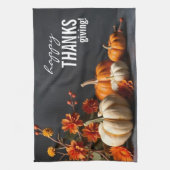 Happy Thanksgiving Day Orange Pumpkin Flowers  キッチンタオル (縦)