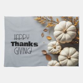 Happy Thanksgiving Day White Pumpkins  キッチンタオル