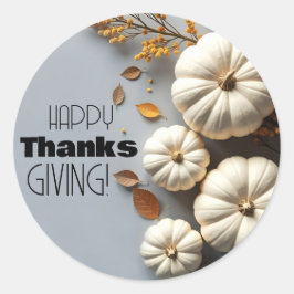 Happy Thanksgiving Day White Pumpkins ラウンドシール