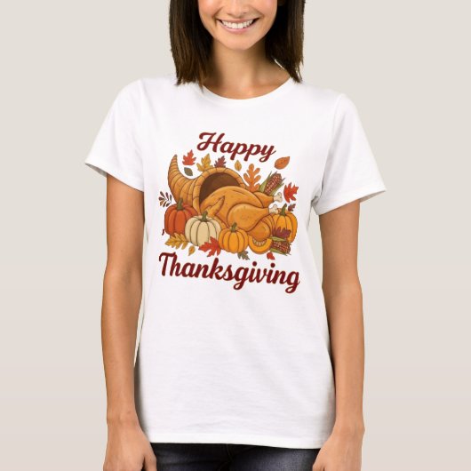 Happy Thanksgiving Design — Fall Leaves, Pumpkins  Tシャツ (正面)