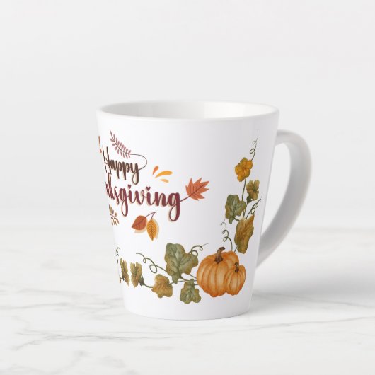 Happy Thanksgiving Fall Festive Design カフェラテマグ (右アングル)