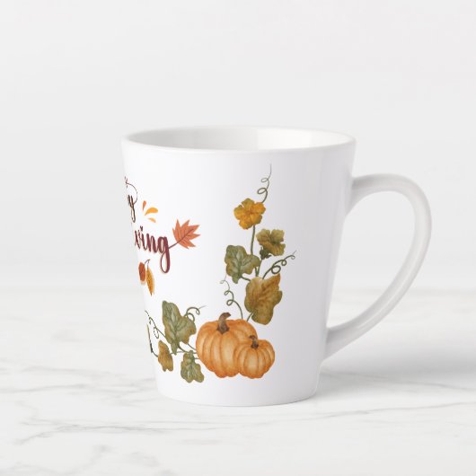 Happy Thanksgiving Fall Festive Design カフェラテマグ (右)