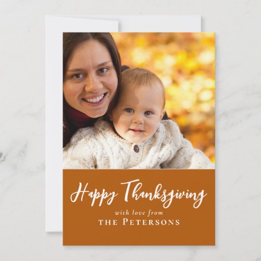 Happy Thanksgiving Family Photo Calligraphy Script シーズンカード (正面)