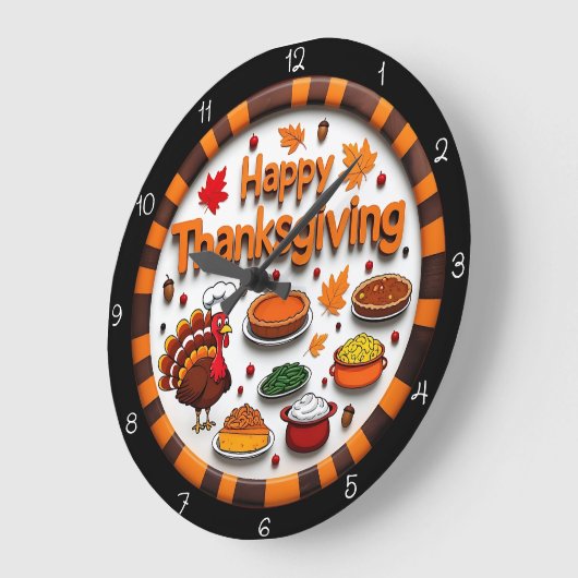 Happy Thanksgiving Feast Turkey ラージ壁時計 (傾斜)