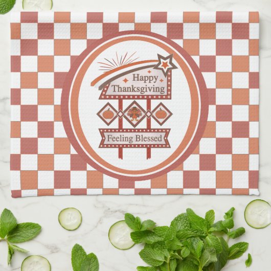 Happy Thanksgiving Feeling Blessed Retro Sign キッチンタオル (折り畳み)