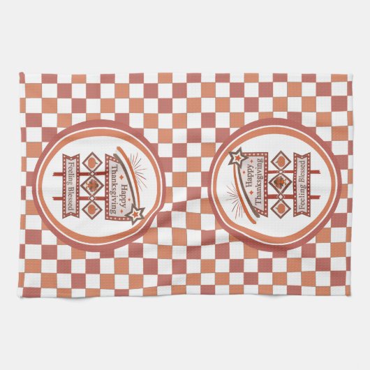 Happy Thanksgiving Feeling Blessed Retro Sign キッチンタオル (横)