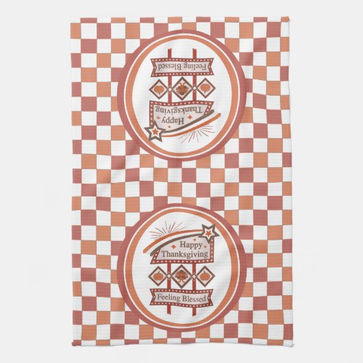 Happy Thanksgiving Feeling Blessed Retro Sign キッチンタオル (縦)