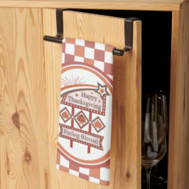 Happy Thanksgiving Feeling Blessed Retro Sign キッチンタオル