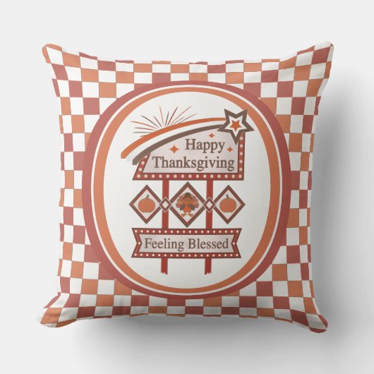Happy Thanksgiving Feeling Blessed Retro Sign クッション (正面)