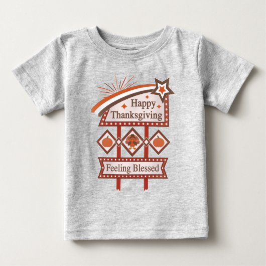 Happy Thanksgiving Feeling Blessed Retro Sign ベビーTシャツ (正面)