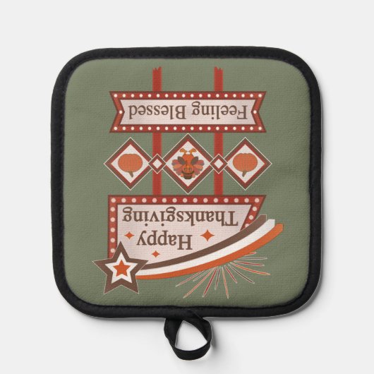 Happy Thanksgiving Feeling Blessed Retro Sign 鍋敷き (正面)