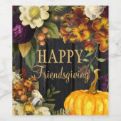 Happy Thanksgiving Friendsgiving fall floral ワインラベル (シングルラベル)