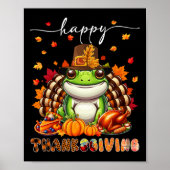 Happy Thanksgiving Frog Costume Turkey Fall Leaves ポスター (正面)