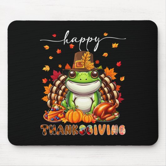 Happy Thanksgiving Frog Costume Turkey Fall Leaves マウスパッド (正面)