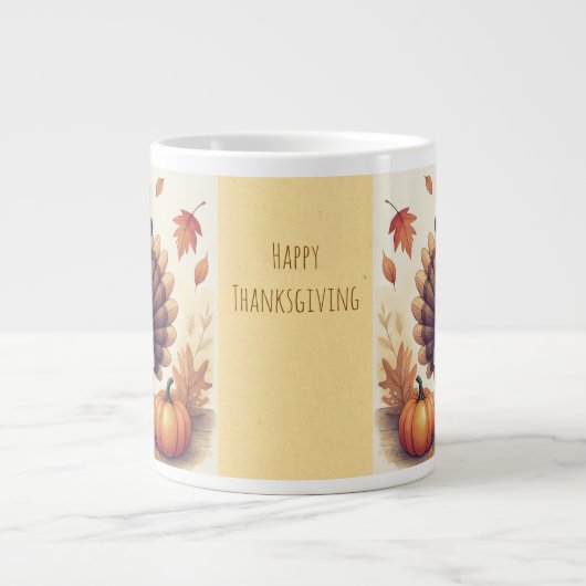 Happy Thanksgiving, Funny Turkey Specialty Mug ジャンボコーヒーマグカップ (正面)