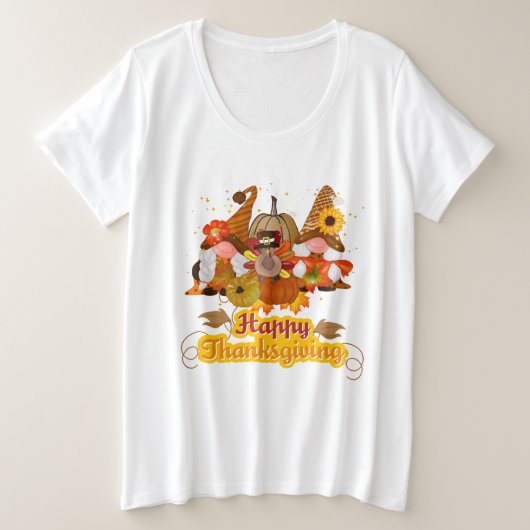 Happy Thanksgiving Gnome プラスサイズTシャツ (デザイン正面)