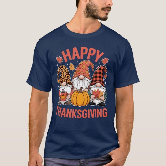 Happy Thanksgiving Gnomes Cute Coffee & Pumpkin Tシャツ (正面)