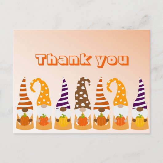 Happy Thanksgiving Gnomes Pumpkin Sunflower Fall ポストカード (正面)