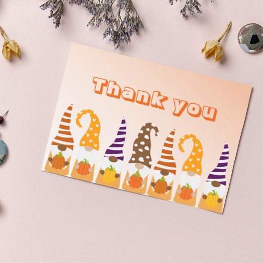 Happy Thanksgiving Gnomes Pumpkin Sunflower Fall ポストカード