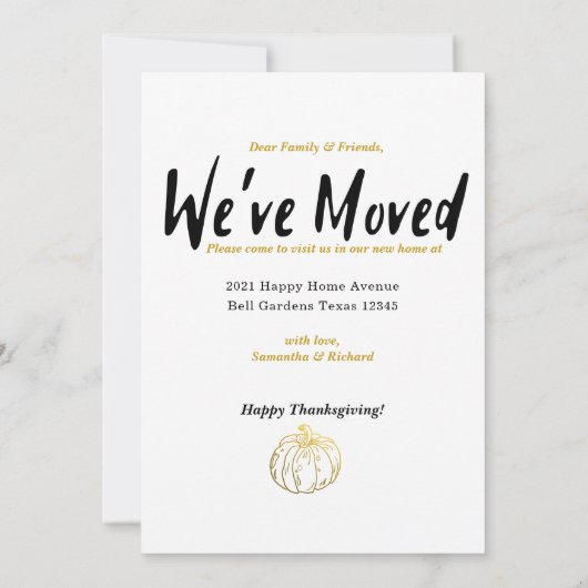 Happy Thanksgiving Gold Pumpkin New Home Address (裏面)