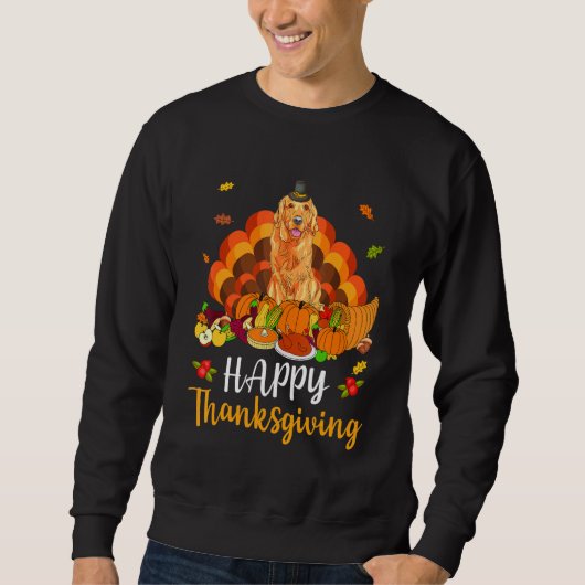 Happy Thanksgiving Golden Retriever Dog Turkey Pet スウェットシャツ (正面)