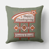Happy Thanksgiving Grateful & Blessed Retro Sign クッション (裏面)