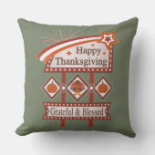 Happy Thanksgiving Grateful & Blessed Retro Sign クッション (正面)