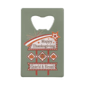 Happy Thanksgiving Grateful & Blessed Retro Sign クレジットカード栓抜き (裏面)