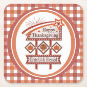 Happy Thanksgiving Grateful & Blessed Retro Sign スクエアペーパーコースター (正面)