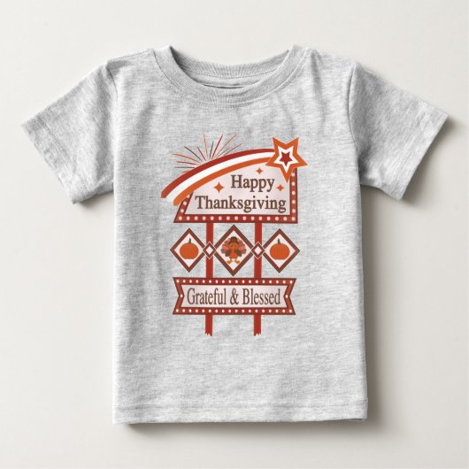 Happy Thanksgiving Grateful & Blessed Retro Sign ベビーTシャツ (正面)